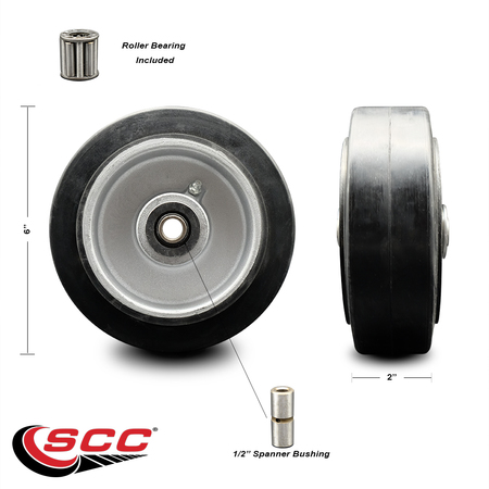Service Caster SCC - 6" Rubber on Aluminum Wheel Only w/Roller Bearing-1/2" Bore-550 lbs Cpty SCC-RAR620